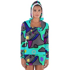 Blue Comic Abstract Women s Long Sleeve Hooded T-shirt by Valentinaart