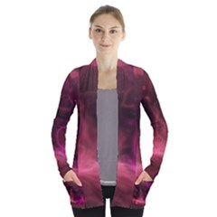 Pink Red Texture           Women s Open Front Pockets Cardigan by LalyLauraFLM