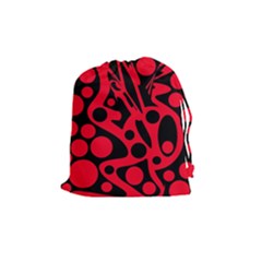 Red And Black Abstract Decor Drawstring Pouches (medium)  by Valentinaart