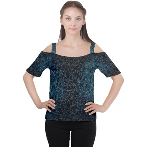 Polygonal And Triangles In Blue Colors  Women s Cutout Shoulder Tee by vanessagf