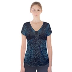 Polygonal And Triangles In Blue Colors  Short Sleeve Front Detail Top by vanessagf