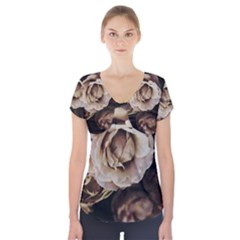 Roses Flowers Short Sleeve Front Detail Top by vanessagf