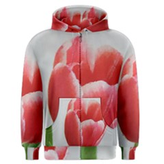 Red Tulip Watercolor Painting Men s Zipper Hoodie by picsaspassion