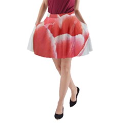 Tulip Red Watercolor Painting A-line Pocket Skirt by picsaspassion