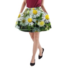 White Summer Flowers Oil Painting Art A-line Pocket Skirt by picsaspassion