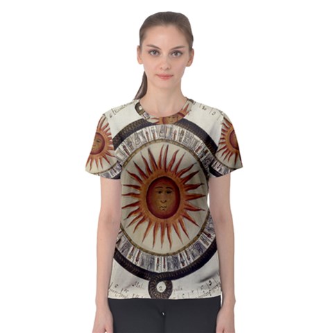 Ancient Aztec Sun Calendar 1790 Vintage Drawing Women s Sport Mesh Tee by yoursparklingshop