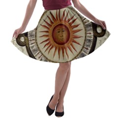 Ancient Aztec Sun Calendar 1790 Vintage Drawing A-line Skater Skirt by yoursparklingshop