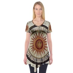 Ancient Aztec Sun Calendar 1790 Vintage Drawing Short Sleeve Tunic  by yoursparklingshop