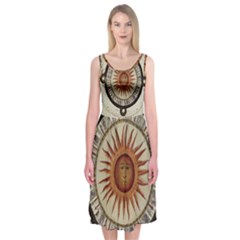 Ancient Aztec Sun Calendar 1790 Vintage Drawing Midi Sleeveless Dress by yoursparklingshop