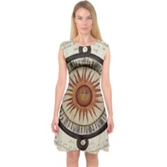 Ancient Aztec Sun Calendar 1790 Vintage Drawing Capsleeve Midi Dress by yoursparklingshop