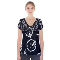 Funny Black And White Doodle Snowballs Short Sleeve Front Detail Top by yoursparklingshop