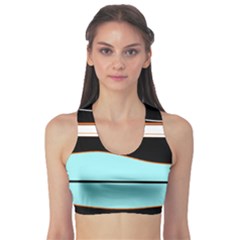 Cyan, Black And White Waves Sports Bra by Valentinaart