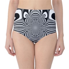 Black And White Ornamental Flower High-waist Bikini Bottoms by designworld65