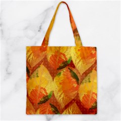 Fall Colors Leaves Pattern Zipper Grocery Tote Bag by DanaeStudio