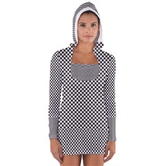 Sports Racing Chess Squares Black White Women s Long Sleeve Hooded T-shirt by EDDArt