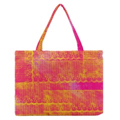 Yello And Magenta Lace Texture Medium Zipper Tote Bag by DanaeStudio