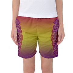 Flower Of Life Vintage Gold Ornaments Red Purple Olive Women s Basketball Shorts by EDDArt