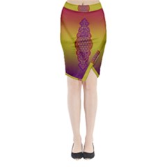 Flower Of Life Vintage Gold Ornaments Red Purple Olive Midi Wrap Pencil Skirt by EDDArt