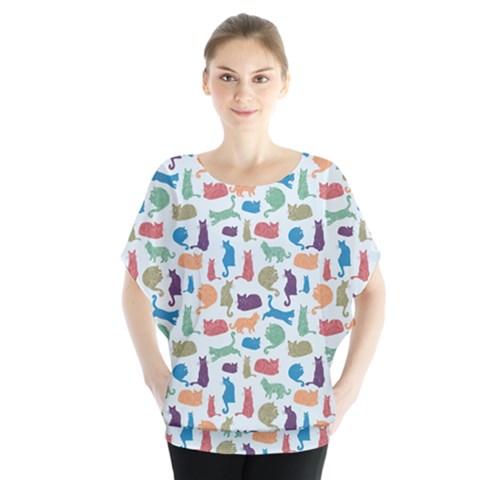 Blue Colorful Cats Silhouettes Pattern Blouse by Contest580383