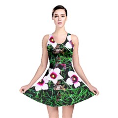 Pink Flowers Over A Green Grass Reversible Skater Dress by DanaeStudio