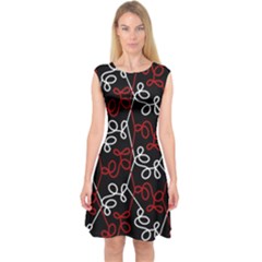 Elegant Red And White Pattern Capsleeve Midi Dress by Valentinaart