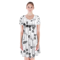 Safety Pin Pattern Short Sleeve V-neck Flare Dress by kostolom3000shop