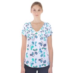 Blue Garden Short Sleeve Front Detail Top by Valentinaart