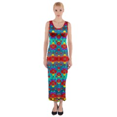 Peace Flowers And Rainbows In The Sky Fitted Maxi Dress by pepitasart