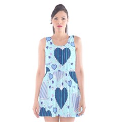 Light And Dark Blue Hearts Scoop Neck Skater Dress by LovelyDesigns4U