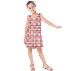 Red Plaid Pattern Kids  Sleeveless Dress by Valentinaart