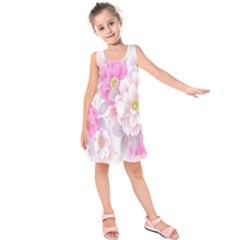 Cute Pink Flower Pattern  Kids  Sleeveless Dress by Brittlevirginclothing