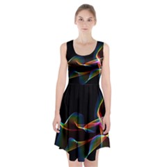 Fluted Cosmic Rafluted Cosmic Rainbow, Abstract Winds Racerback Midi Dress by DianeClancy