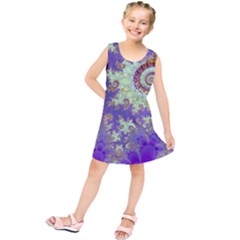 Sea Shell Spiral, Abstract Violet Cyan Stars Kids  Tunic Dress by DianeClancy