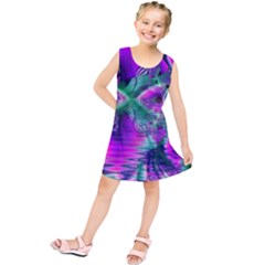  Teal Violet Crystal Palace, Abstract Cosmic Heart Kids  Tunic Dress by DianeClancy