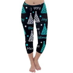 New Year Pattern - Cyan Capri Winter Leggings  by Valentinaart