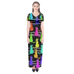 Colorful Cats Pattern Short Sleeve Maxi Dress by Valentinaart