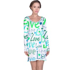 Love Pattern - Green And Blue Long Sleeve Nightdress by Valentinaart