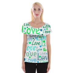 Love Pattern - Green And Blue Women s Cap Sleeve Top by Valentinaart