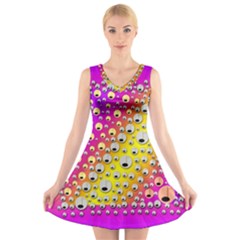 Happy And Merry Music V-neck Sleeveless Skater Dress by pepitasart