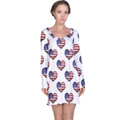 Usa Grunge Heart Shaped Flag Pattern Long Sleeve Nightdress by dflcprintsclothing