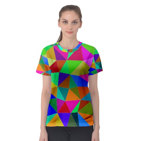 Colorful Triangles, Oil Painting Art Women s Sport Mesh Tee by picsaspassion