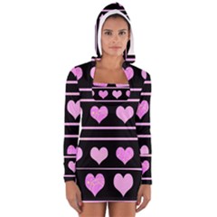 Pink Harts Pattern Women s Long Sleeve Hooded T-shirt by Valentinaart