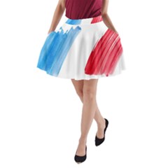 Tricolor Banner Flag France, Blue White Red Watercolor A-line Pocket Skirt by picsaspassion