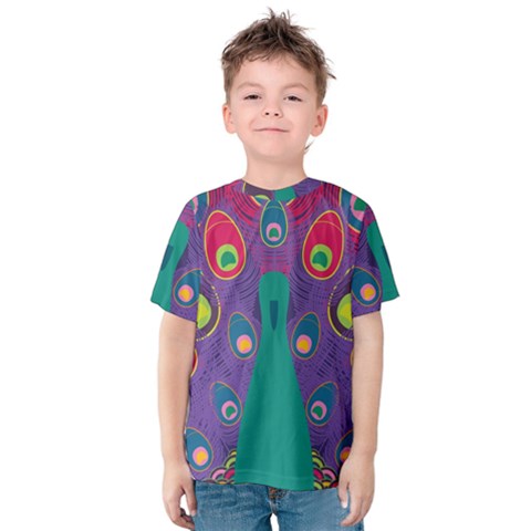 Peacock Bird Animal Feathers Kids  Cotton Tee by Amaryn4rt