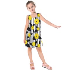 Yellow Floral Pattern Kids  Sleeveless Dress by Valentinaart