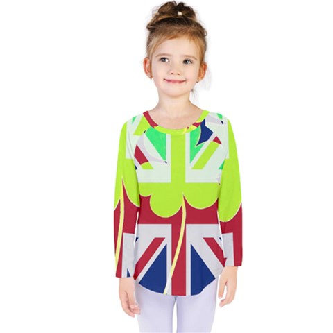 Irish British Shamrock United Kingdom Ireland Funny St  Patrick Flag Kids  Long Sleeve Tee by yoursparklingshop