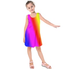 Multi Color Rainbow Background Kids  Sleeveless Dress by Amaryn4rt