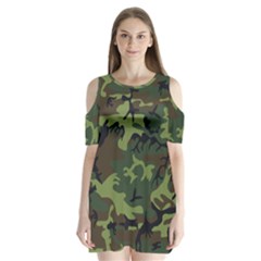 Camouflage Green Brown Black Shoulder Cutout Velvet  One Piece by Nexatart