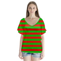 Pattern Lines Red Green Flutter Sleeve Top by Nexatart