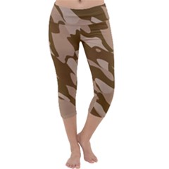 Background For Scrapbooking Or Other Beige And Brown Camouflage Patterns Capri Yoga Leggings by Nexatart